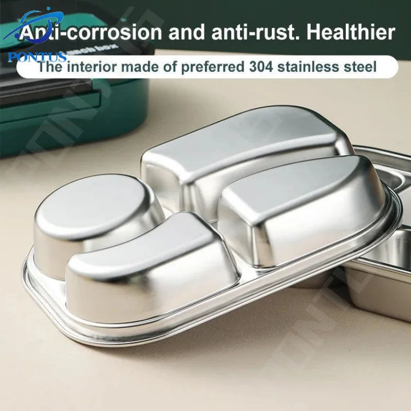 4-Compartment Thermal Lunch Box in Stainless Steel