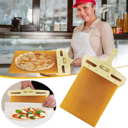 Sliding pizza peel with foldable handle