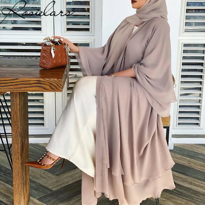 Dubaï Chiffon Kaftan Robe Longue Abaya Ouverte