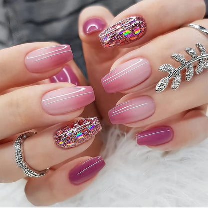 VividGlam : Faux Ongles Cercueil à Motifs Dégradés