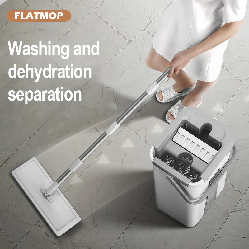 rotating flat broom with bucket