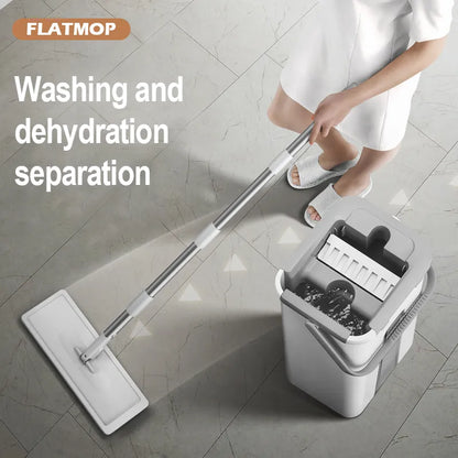 rotating flat broom with bucket