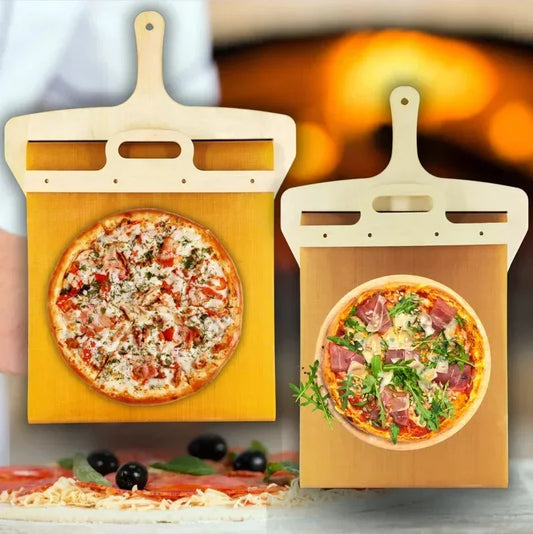 Sliding pizza peel with foldable handle